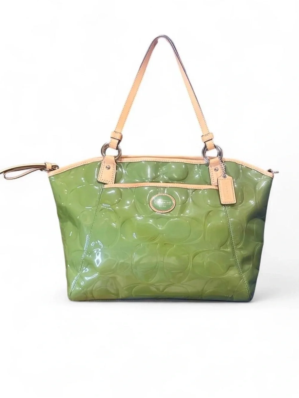 Coach Peyton Embossed Patent Leather Tote Bag F20028 Apple Green